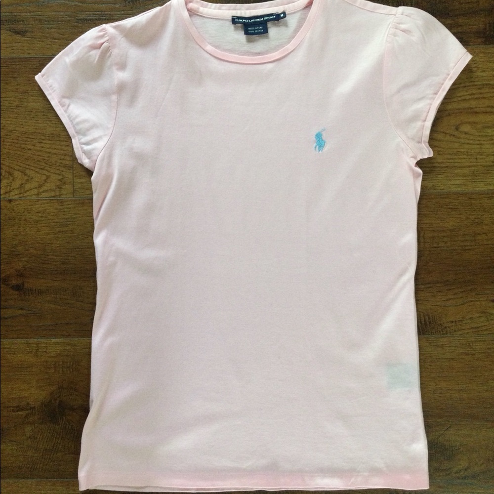 Ralph Lauren Sport, 100% Cotton, Soft Pink, Form Fitting, Crew Neck Tee Shirt
